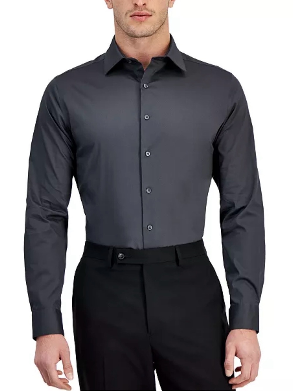Alfani Men's Slim Fit Stretch  Button Down  Shirt, Charcoal , L
